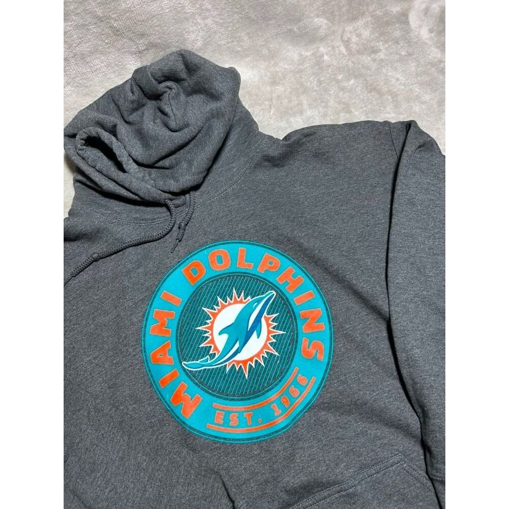 NFL Miami Dolphins Fleece Pullover Hoodie Jacket Men Large Gray Sweatshirt